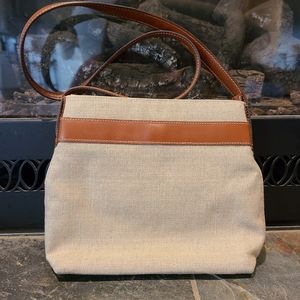 Neiman Marcus Collection Small Linen Shoulder Bag Purse zippered pocket